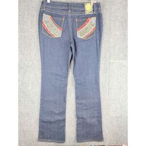 NWT Rocawear Y2K Flare Leg Jeans Women's Size 9 Blue Bling Spell-Out Pockets